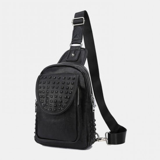 Men Rivet Decor PU Leather Chest Bag Waterproof Anti-theft Wearable Large Capacity Crossbody Bags Men Rivet Decor PU Leather Chest Bag Waterproof Anti-theft Wearable Large Capacity Crossbody Bags