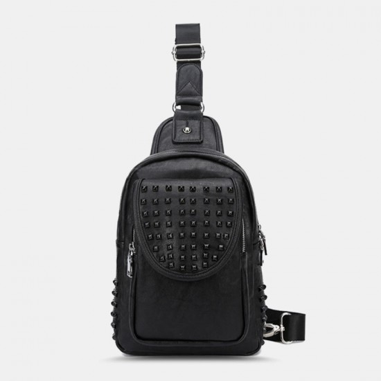 Men Rivet Decor PU Leather Chest Bag Waterproof Anti-theft Wearable Large Capacity Crossbody Bags Men Rivet Decor PU Leather Chest Bag Waterproof Anti-theft Wearable Large Capacity Crossbody Bags