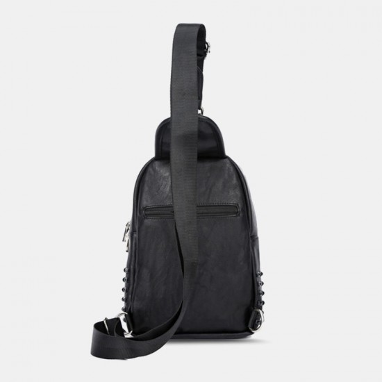 Men Rivet Decor PU Leather Chest Bag Waterproof Anti-theft Wearable Large Capacity Crossbody Bags Men Rivet Decor PU Leather Chest Bag Waterproof Anti-theft Wearable Large Capacity Crossbody Bags