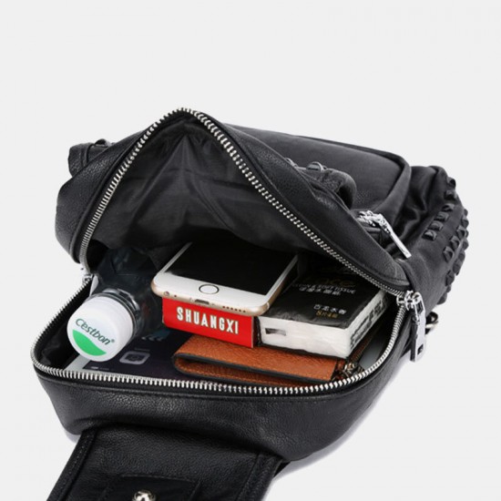 Men Rivet Decor PU Leather Chest Bag Waterproof Anti-theft Wearable Large Capacity Crossbody Bags Men Rivet Decor PU Leather Chest Bag Waterproof Anti-theft Wearable Large Capacity Crossbody Bags
