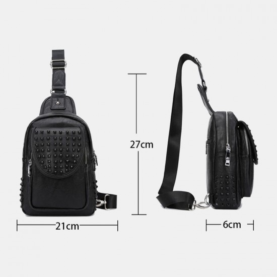 Men Rivet Decor PU Leather Chest Bag Waterproof Anti-theft Wearable Large Capacity Crossbody Bags Men Rivet Decor PU Leather Chest Bag Waterproof Anti-theft Wearable Large Capacity Crossbody Bags