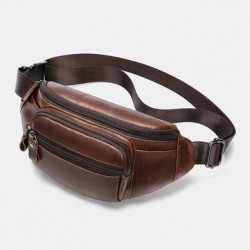 Men Multi-pocket Cowhide Chest Bag Retro Multifunction Large Capacity 6.5 Inch Phone Bags Crossbody Bags Waist Bag