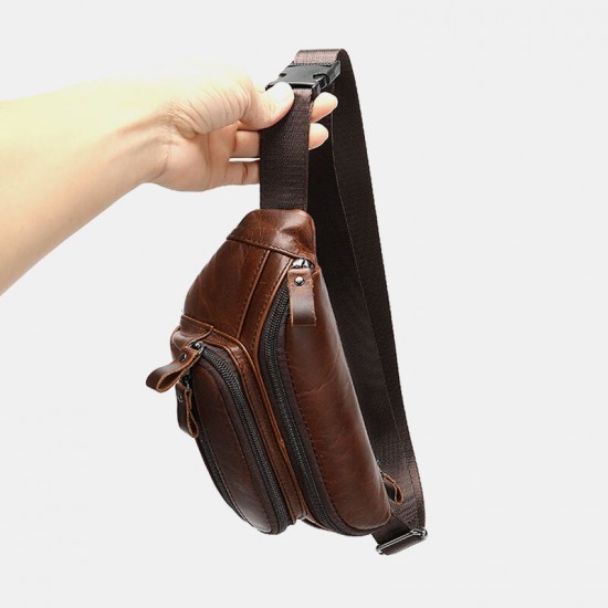 Men Multi-pocket Cowhide Chest Bag Retro Multifunction Large Capacity 6.5 Inch Phone Bags Crossbody Bags Waist Bag Men Multi-pocket Cowhide Chest Bag Retro Multifunction Large Capacity 6.5 Inch Phone Bags Crossbody Bags Waist Bag