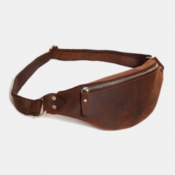 Men Retro Genuine Leather Zipper Chest Bag Outdoor Sport Phone Bag Waist Bag Shoulder Bag Crossbody Bags