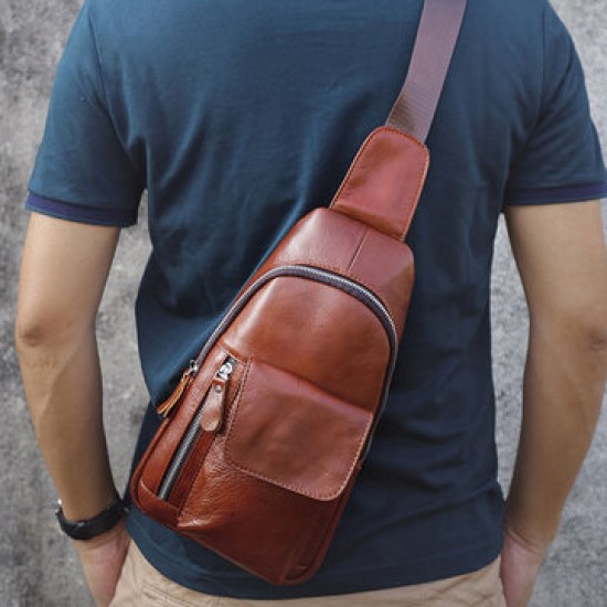 Men Genuine Leather Soft Waterproof Chest Bag Outdoor Sport Retro Large Capacity Crossbody Bags Shoulder Bag Men Genuine Leather Soft Waterproof Chest Bag Outdoor Sport Retro Large Capacity Crossbody Bags Shoulder Bag