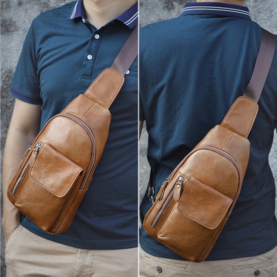 Men Genuine Leather Soft Waterproof Chest Bag Outdoor Sport Retro Large Capacity Crossbody Bags Shoulder Bag Men Genuine Leather Soft Waterproof Chest Bag Outdoor Sport Retro Large Capacity Crossbody Bags Shoulder Bag