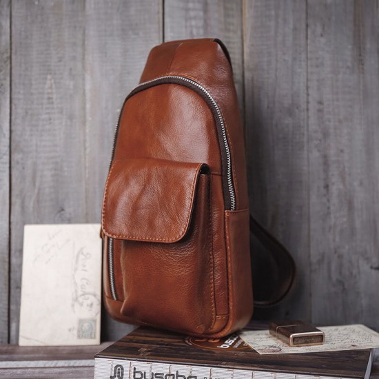 Men Genuine Leather Soft Waterproof Chest Bag Outdoor Sport Retro Large Capacity Crossbody Bags Shoulder Bag Men Genuine Leather Soft Waterproof Chest Bag Outdoor Sport Retro Large Capacity Crossbody Bags Shoulder Bag