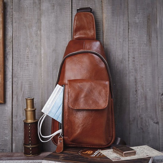 Men Genuine Leather Soft Waterproof Chest Bag Outdoor Sport Retro Large Capacity Crossbody Bags Shoulder Bag Men Genuine Leather Soft Waterproof Chest Bag Outdoor Sport Retro Large Capacity Crossbody Bags Shoulder Bag