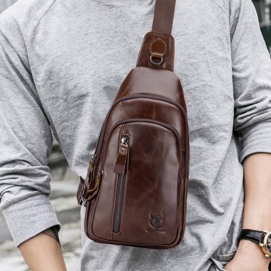 BULLCAPTAIN Men Multi-pocket Cowhide Chest Bag Casual Sports Multifunctional Large Capacity Crossbody Bag Shoulder Bag BULLCAPTAIN Men Multi-pocket Cowhide Chest Bag Casual Sports Multifunctional Large Capacity Crossbody Bag Shoulder Bag