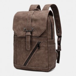 Men Multi-pocket Breathable PU Leather Backpack Vintage 14 Inch Laptop Bag Large Capacity Travel Bag