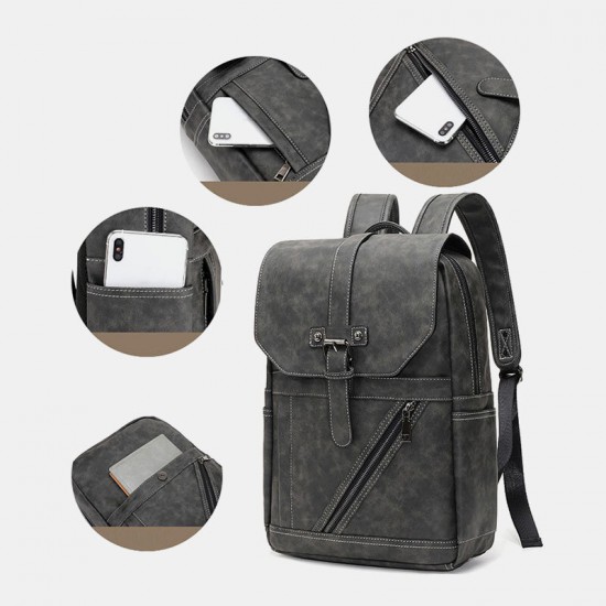 Men Multi-pocket Breathable PU Leather Backpack Vintage 14 Inch Laptop Bag Large Capacity Travel Bag Men Multi-pocket Breathable PU Leather Backpack Vintage 14 Inch Laptop Bag Large Capacity Travel Bag