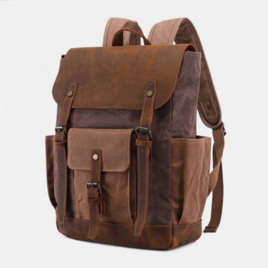 Men Oil Wax Canvas Multi-pocket Backpack Large Capacity Breathable Wear-resistant 14 Inch Laptop Bag Men Oil Wax Canvas Multi-pocket Backpack Large Capacity Breathable Wear-resistant 14 Inch Laptop Bag