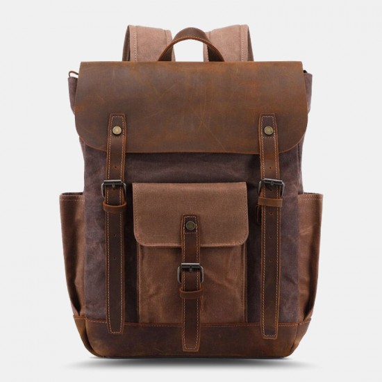 Men Oil Wax Canvas Multi-pocket Backpack Large Capacity Breathable Wear-resistant 14 Inch Laptop Bag Men Oil Wax Canvas Multi-pocket Backpack Large Capacity Breathable Wear-resistant 14 Inch Laptop Bag
