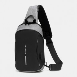Men Large Capacity USB Charging Chest Bag Casual Waterproof Convertible Shoulder Strap Crossbody Bags Shoulder Bag