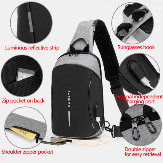 Men Large Capacity USB Charging Chest Bag Casual Waterproof Convertible Shoulder Strap Crossbody Bags Shoulder Bag Men Large Capacity USB Charging Chest Bag Casual Waterproof Convertible Shoulder Strap Crossbody Bags Shoulder Bag