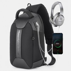 Men Large Capacity Waterproof Chest Bag Headphones Jack USB Charging Shoulder Bag Crossbody Bags