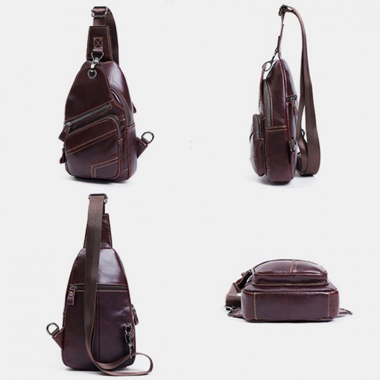 Men Genuine Leather Large Capacity Outdoor Casual Chest Bag Convertible Shoulder Strap Multi-pocket Shoulder Bag Crossbody Bag Men Genuine Leather Large Capacity Outdoor Casual Chest Bag Convertible Shoulder Strap Multi-pocket Shoulder Bag Crossbody Bag