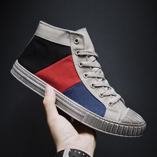 Men Colorblock Canvas High Top Lace Up Sports Casual Trainers Men Colorblock Canvas High Top Lace Up Sports Casual Trainers