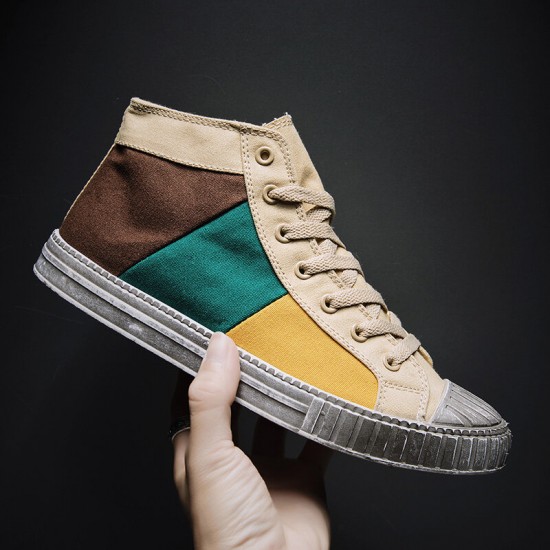 Men Colorblock Canvas High Top Lace Up Sports Casual Trainers Men Colorblock Canvas High Top Lace Up Sports Casual Trainers