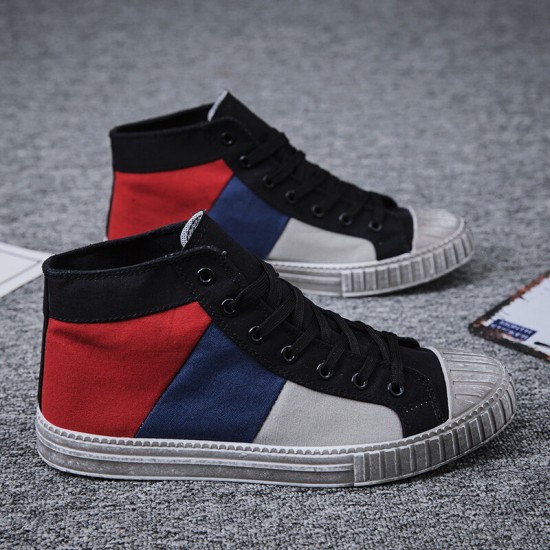 Men Colorblock Canvas High Top Lace Up Sports Casual Trainers Men Colorblock Canvas High Top Lace Up Sports Casual Trainers