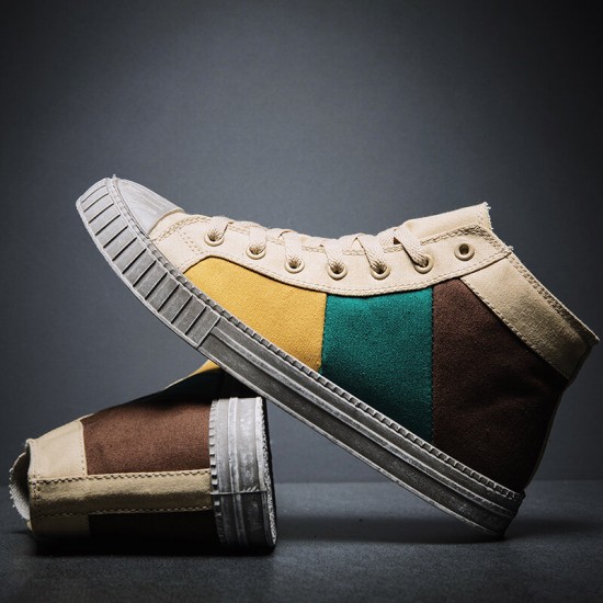 Men Colorblock Canvas High Top Lace Up Sports Casual Trainers Men Colorblock Canvas High Top Lace Up Sports Casual Trainers
