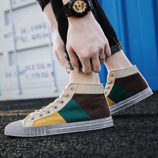 Men Colorblock Canvas High Top Lace Up Sports Casual Trainers Men Colorblock Canvas High Top Lace Up Sports Casual Trainers