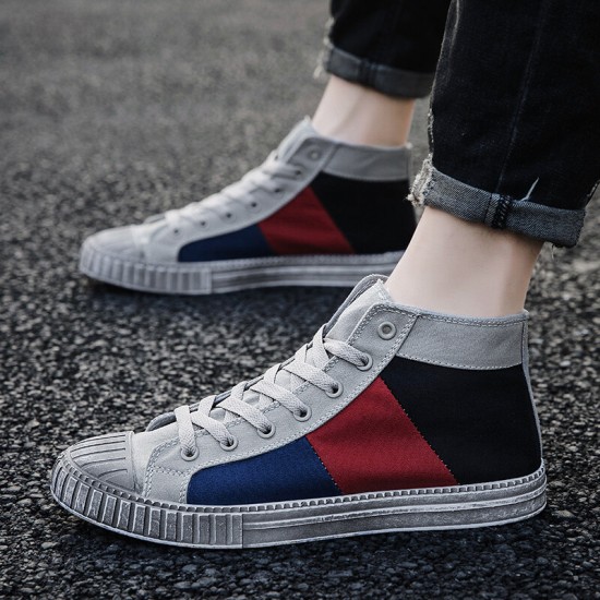 Men Colorblock Canvas High Top Lace Up Sports Casual Trainers Men Colorblock Canvas High Top Lace Up Sports Casual Trainers