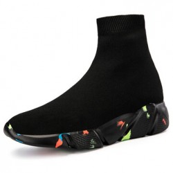 Men Solid Color Knitted Fabric Breathable Casual Running Sock Sneakers