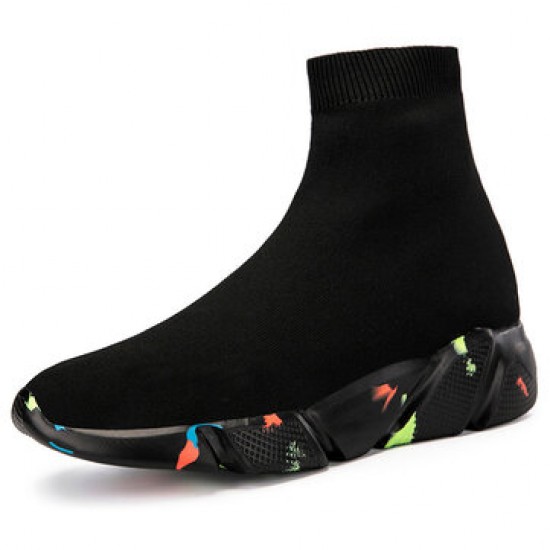 Men Solid Color Knitted Fabric Breathable Casual Running Sock Sneakers Men Solid Color Knitted Fabric Breathable Casual Running Sock Sneakers