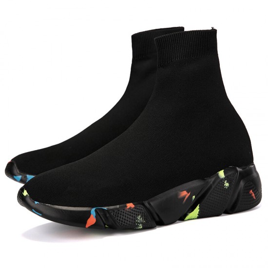 Men Solid Color Knitted Fabric Breathable Casual Running Sock Sneakers Men Solid Color Knitted Fabric Breathable Casual Running Sock Sneakers