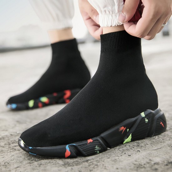 Men Solid Color Knitted Fabric Breathable Casual Running Sock Sneakers Men Solid Color Knitted Fabric Breathable Casual Running Sock Sneakers