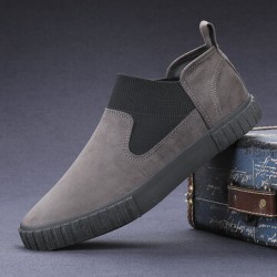 Men Synthetic Suede Elastic Panel Splicing Comfy Low Top Slip On Casual Sneakers