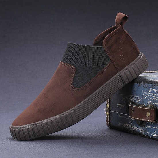 Men Synthetic Suede Elastic Panel Splicing Comfy Low Top Slip On Casual Sneakers Men Synthetic Suede Elastic Panel Splicing Comfy Low Top Slip On Casual Sneakers