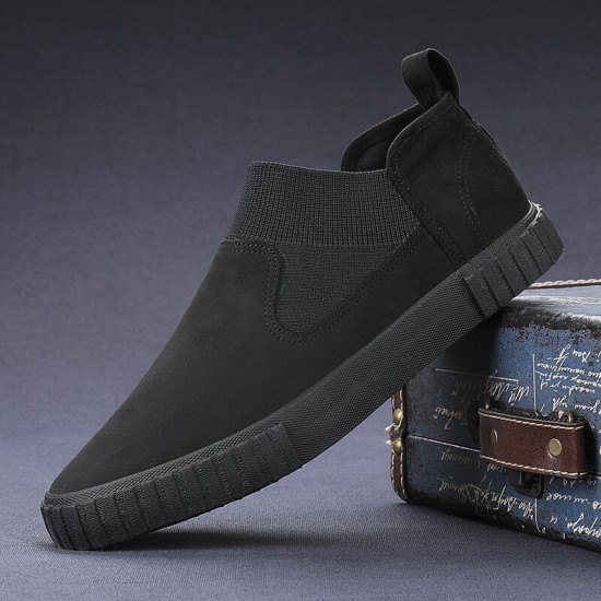 Men Synthetic Suede Elastic Panel Splicing Comfy Low Top Slip On Casual Sneakers Men Synthetic Suede Elastic Panel Splicing Comfy Low Top Slip On Casual Sneakers