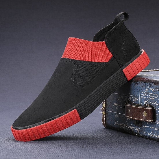 Men Synthetic Suede Elastic Panel Splicing Comfy Low Top Slip On Casual Sneakers Men Synthetic Suede Elastic Panel Splicing Comfy Low Top Slip On Casual Sneakers