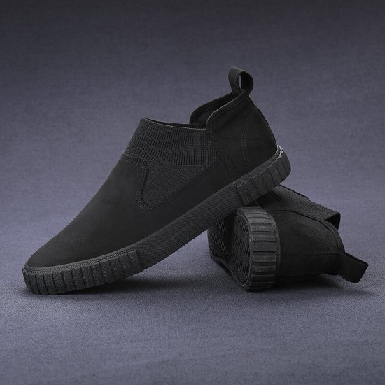 Men Synthetic Suede Elastic Panel Splicing Comfy Low Top Slip On Casual Sneakers Men Synthetic Suede Elastic Panel Splicing Comfy Low Top Slip On Casual Sneakers