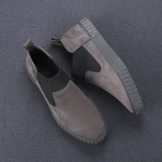 Men Synthetic Suede Elastic Panel Splicing Comfy Low Top Slip On Casual Sneakers Men Synthetic Suede Elastic Panel Splicing Comfy Low Top Slip On Casual Sneakers