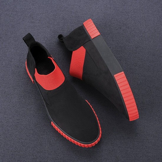 Men Synthetic Suede Elastic Panel Splicing Comfy Low Top Slip On Casual Sneakers Men Synthetic Suede Elastic Panel Splicing Comfy Low Top Slip On Casual Sneakers