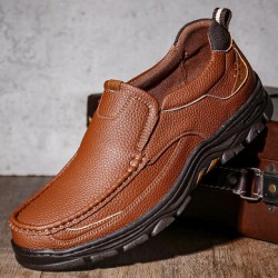 Menico Men Outdoor Sport Cowhide Leather Slip Resistant Soft Hiking Shoes