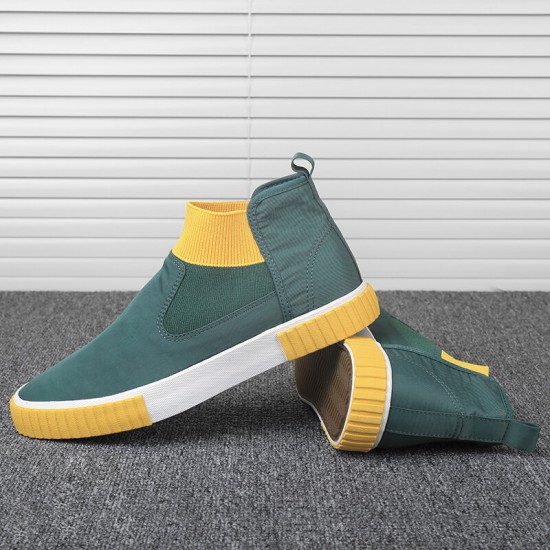 Men Comfy Breathable Canvas Elastic Slip On High Top Casual Sneakers Men Comfy Breathable Canvas Elastic Slip On High Top Casual Sneakers