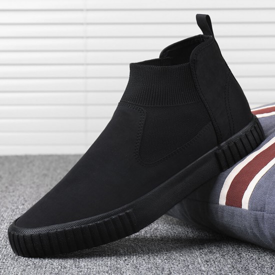 Men Comfy Breathable Canvas Elastic Slip On High Top Casual Sneakers Men Comfy Breathable Canvas Elastic Slip On High Top Casual Sneakers