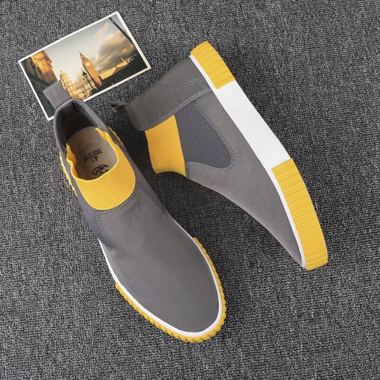 Men Comfy Breathable Canvas Elastic Slip On High Top Casual Sneakers Men Comfy Breathable Canvas Elastic Slip On High Top Casual Sneakers