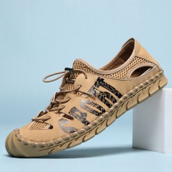 Men Microfiber Mesh Breathable Hand Stitching Soft Bottom Closed Toe Casual Outdoor Shoes