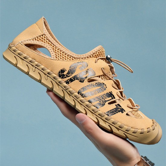 Men Microfiber Mesh Breathable Hand Stitching Soft Bottom Closed Toe Casual Outdoor Shoes Men Microfiber Mesh Breathable Hand Stitching Soft Bottom Closed Toe Casual Outdoor Shoes