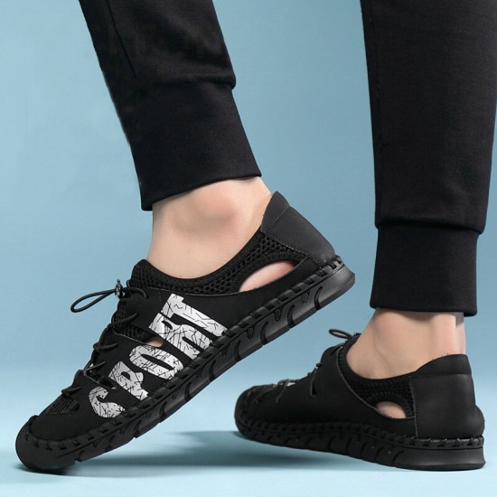Men Microfiber Mesh Breathable Hand Stitching Soft Bottom Closed Toe Casual Outdoor Shoes Men Microfiber Mesh Breathable Hand Stitching Soft Bottom Closed Toe Casual Outdoor Shoes