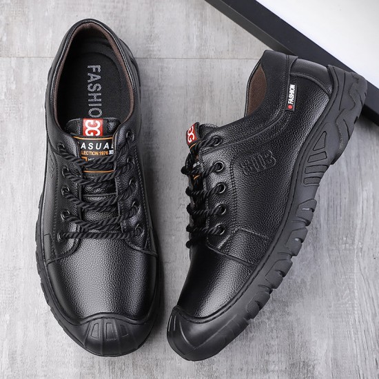 Men Genuine Leather Breathable Soft Bottom Non Slip Lace Up Outdoor Casual Shoes Men Genuine Leather Breathable Soft Bottom Non Slip Lace Up Outdoor Casual Shoes