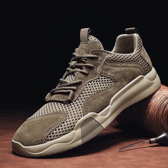 Men Genuine Leather Breathable Mesh Comfy Bottom Non Slip Casual Running Shoes Men Genuine Leather Breathable Mesh Comfy Bottom Non Slip Casual Running Shoes