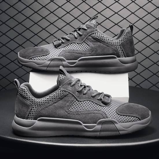Men Genuine Leather Breathable Mesh Comfy Bottom Non Slip Casual Running Shoes Men Genuine Leather Breathable Mesh Comfy Bottom Non Slip Casual Running Shoes