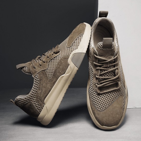 Men Genuine Leather Breathable Mesh Comfy Bottom Non Slip Casual Running Shoes Men Genuine Leather Breathable Mesh Comfy Bottom Non Slip Casual Running Shoes