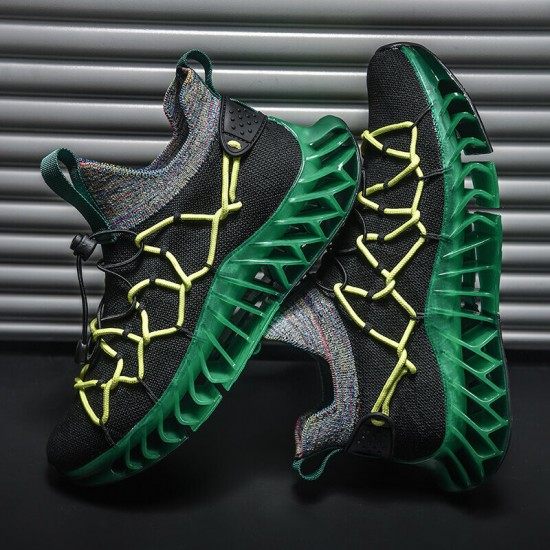 Men Breathable Fabric Comfy Blade Sole Non Slip Elastic Laces Casual Sports Shoes Men Breathable Fabric Comfy Blade Sole Non Slip Elastic Laces Casual Sports Shoes